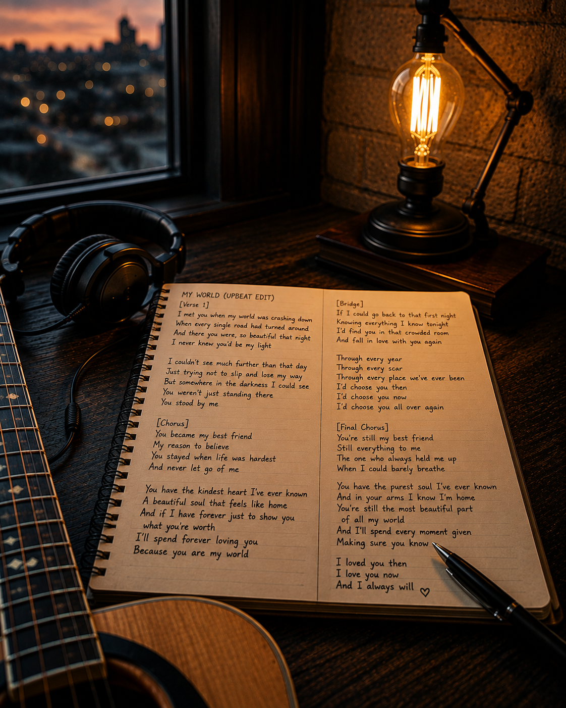 CIEVA Song 001 lyrics in a songwriting notebook